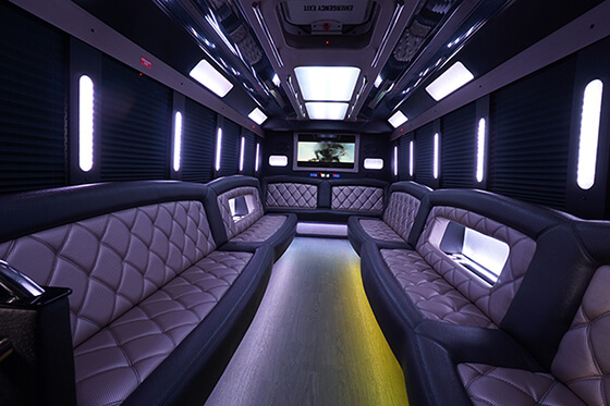 Leather seating a party bus