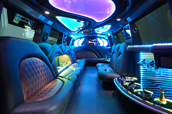 neon lights inside a limo rental